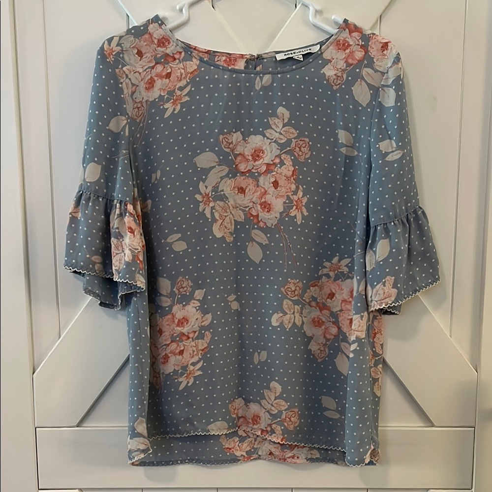 Rose & Olive Blue Floral Blouse